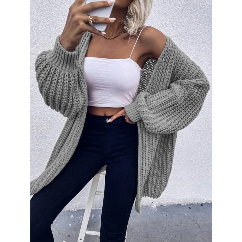 Damen Grobstrick Cardigan mit weit geschnittenen Ärmeln und lässigem Look R&B