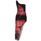 Damen asymmetrisches Maxikleid mit floralen Rüschen und seitlichem Schlitz R&B