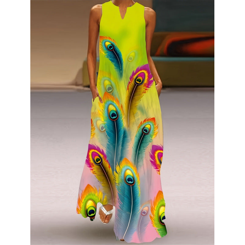 Damen Maxikleid mit elegantem floralem Design und seitlichen Taschen R&B