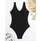 Damen Einteiler Badeanzug mit elegantem V-Ausschnitt und figurformendem Schnitt R&B