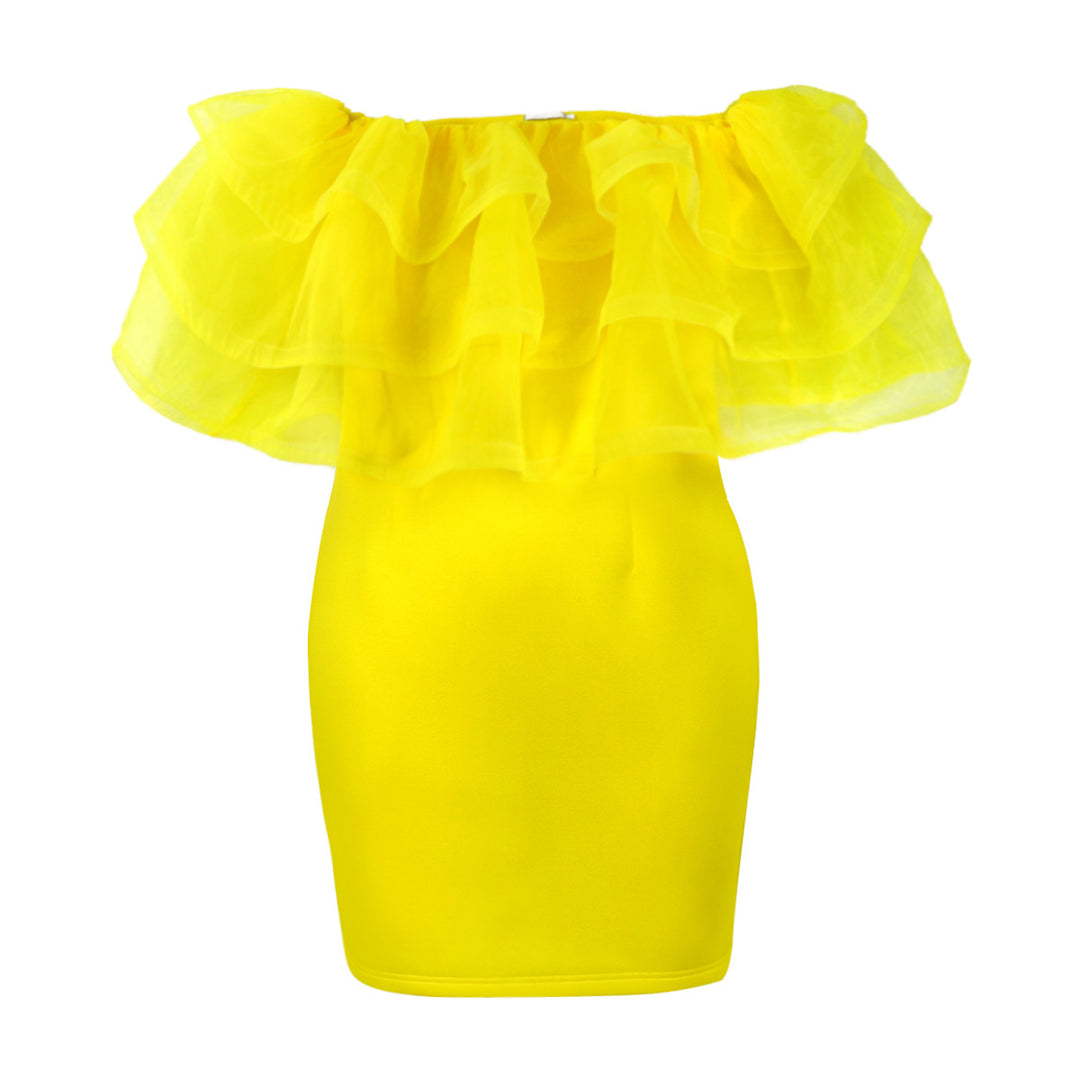 Damen Off-Shoulder-Kleid mit voluminösem Tüllvolant R&B