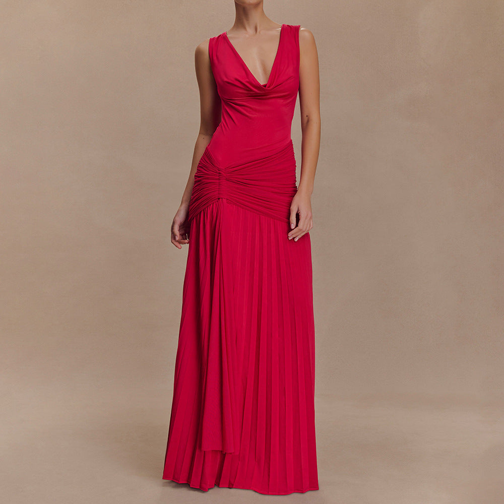 Damen Elegantes Maxikleid mit fließendem Stoff und Raffungen R&B