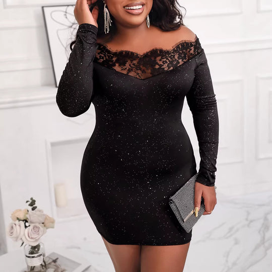 Damen Offshoulder Kleid mit Spitzenbesatz R&B