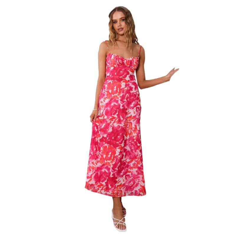 Damen Maxikleid mit Volantoberteil und verstellbaren Trägern R&B