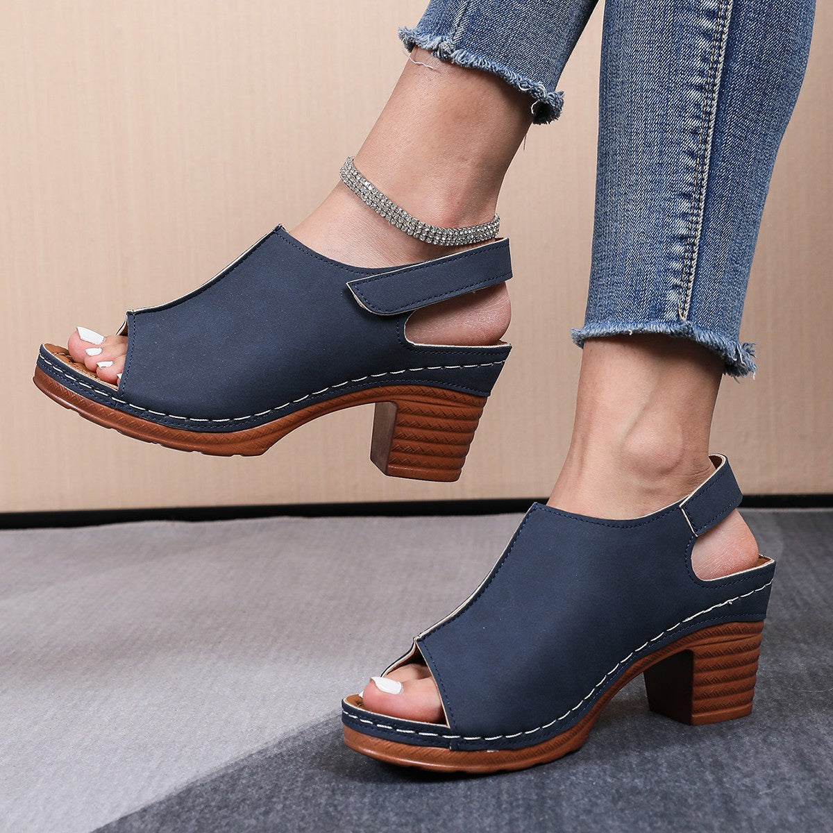 Damen Clogs mit elegantem offenes Design und komfortablem Blockabsatz R&B