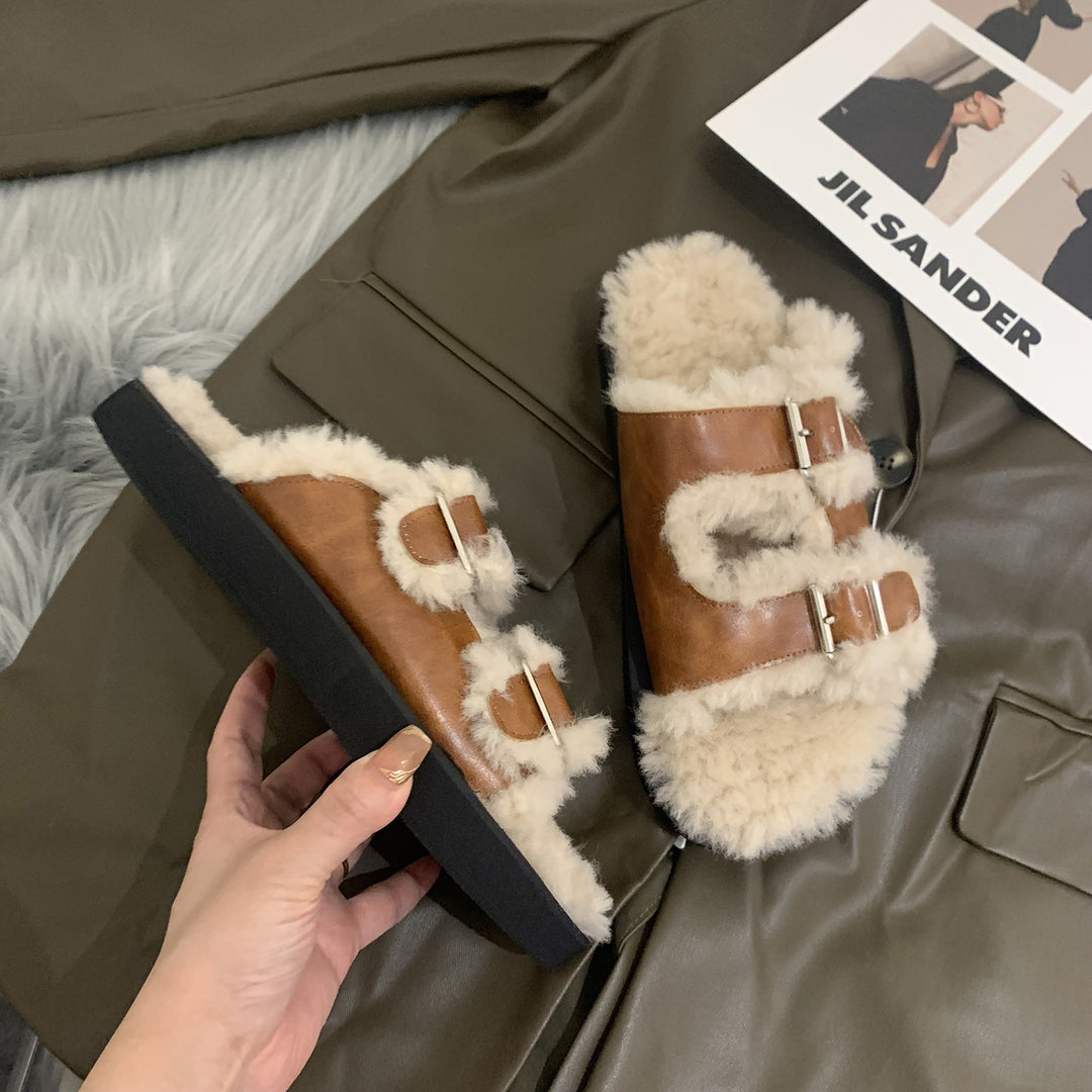 Damen Gemütliche Clogs mit verstellbaren Riemen und flauschigem Innenfutter R&B