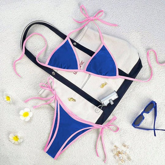 Damen Triangel-Bikini mit verspieltem Kordeldetail R&B