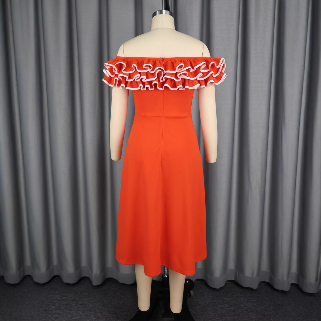 Damen A-Linien Abendkleid mit Off-Shoulder Rüsche R&B