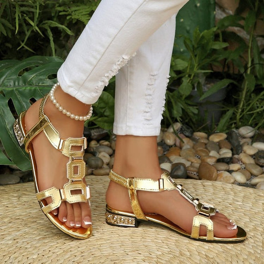 Damen Glänzende Riemensandalen mit modischen Schnallen R&B