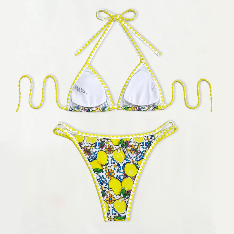 Damen Triangel-Bikini mit fröhlichem Zitrusmuster R&B