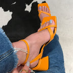 Damen elegante Blockabsatzsandalen mit stilvollen Kreuzriemen R&B