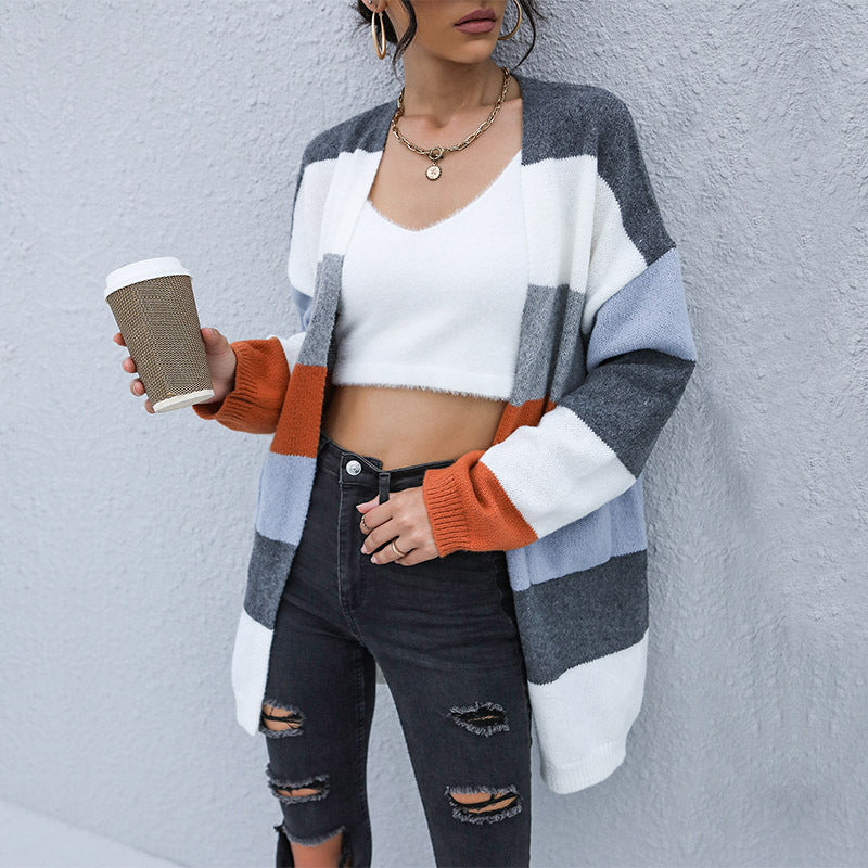 Damen Strickjacke im modischen Blockstreifen-Design R&B