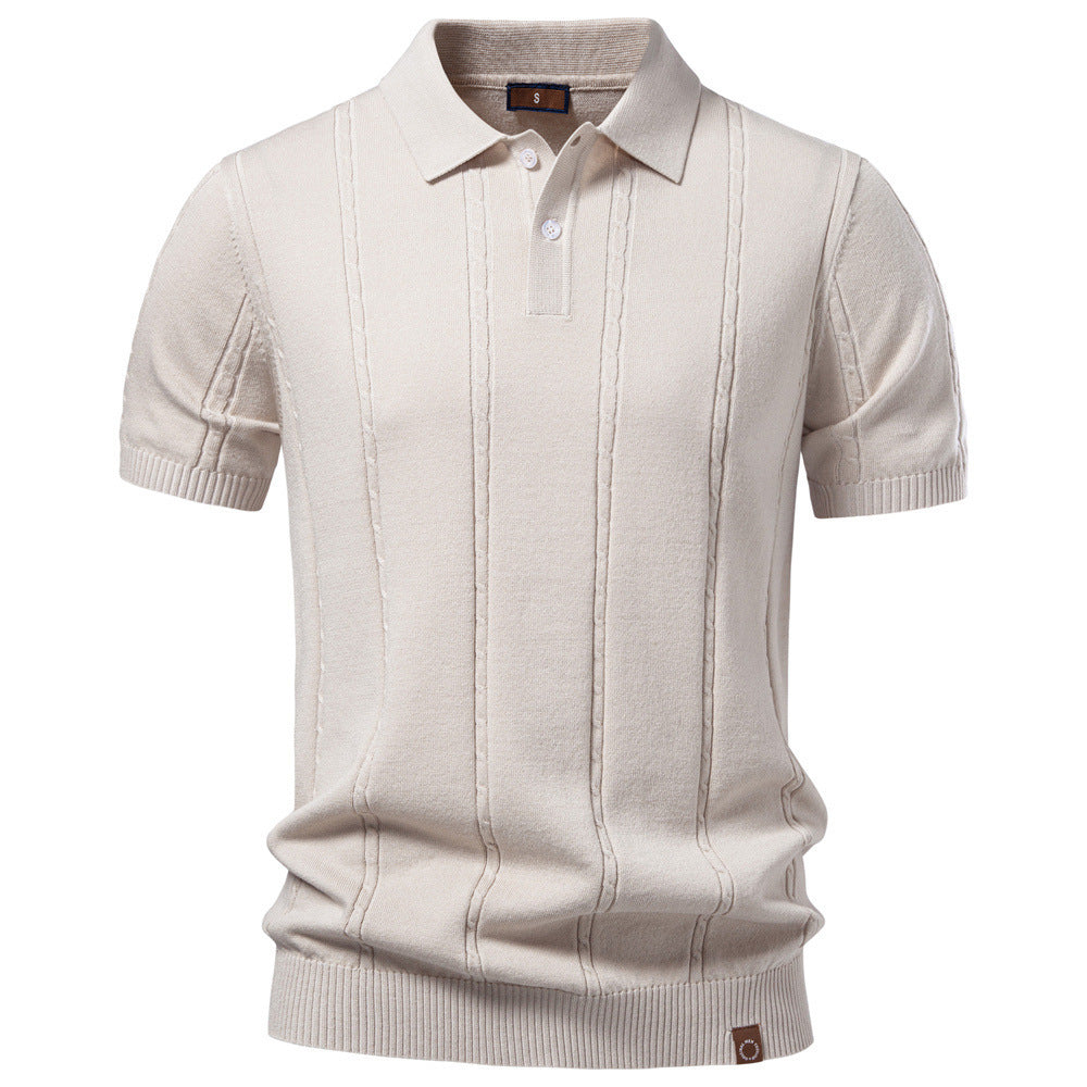 Herren nan Kurzarm Strickpolo mit Strukturstreifen, Rippbündchen und klassischem Polokragen R&B