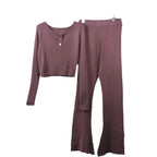 Damen lässiges Strick-Loungewear-Set mit Knopfdetails und weitem Bein R&B