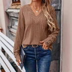 Damen Pullover mit V-Ausschnitt und strukturiertem Design R&B