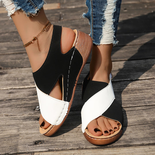 Damen Wedge-Pantoletten mit elegantem Kreuzriemen und rutschfester Sohle R&B