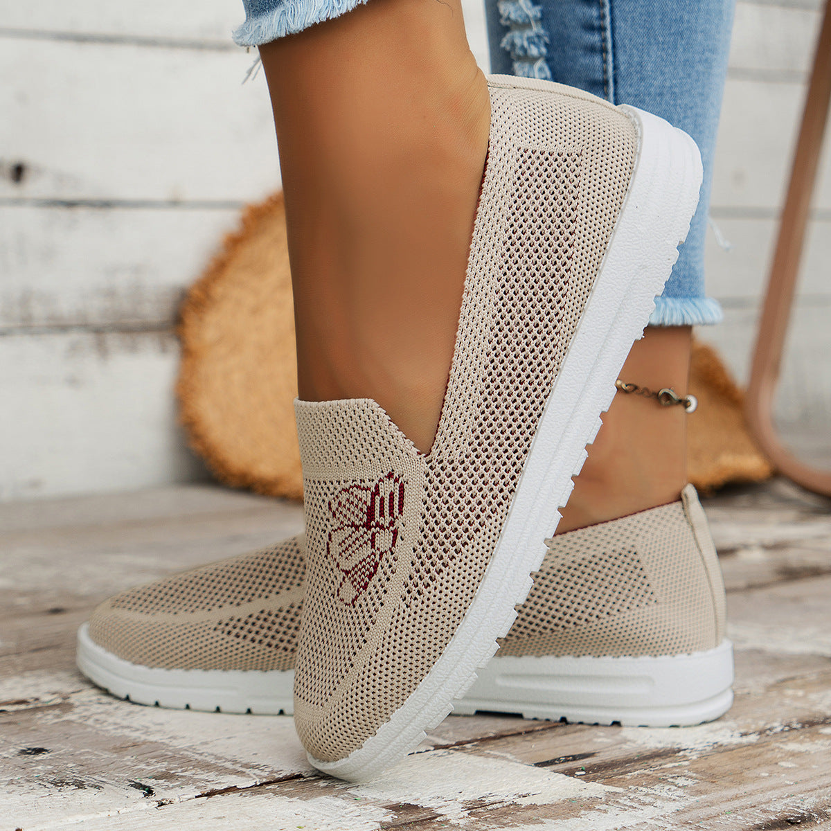 Damen luftige Slip-On Sneakers mit atmungsaktiver Struktur R&B