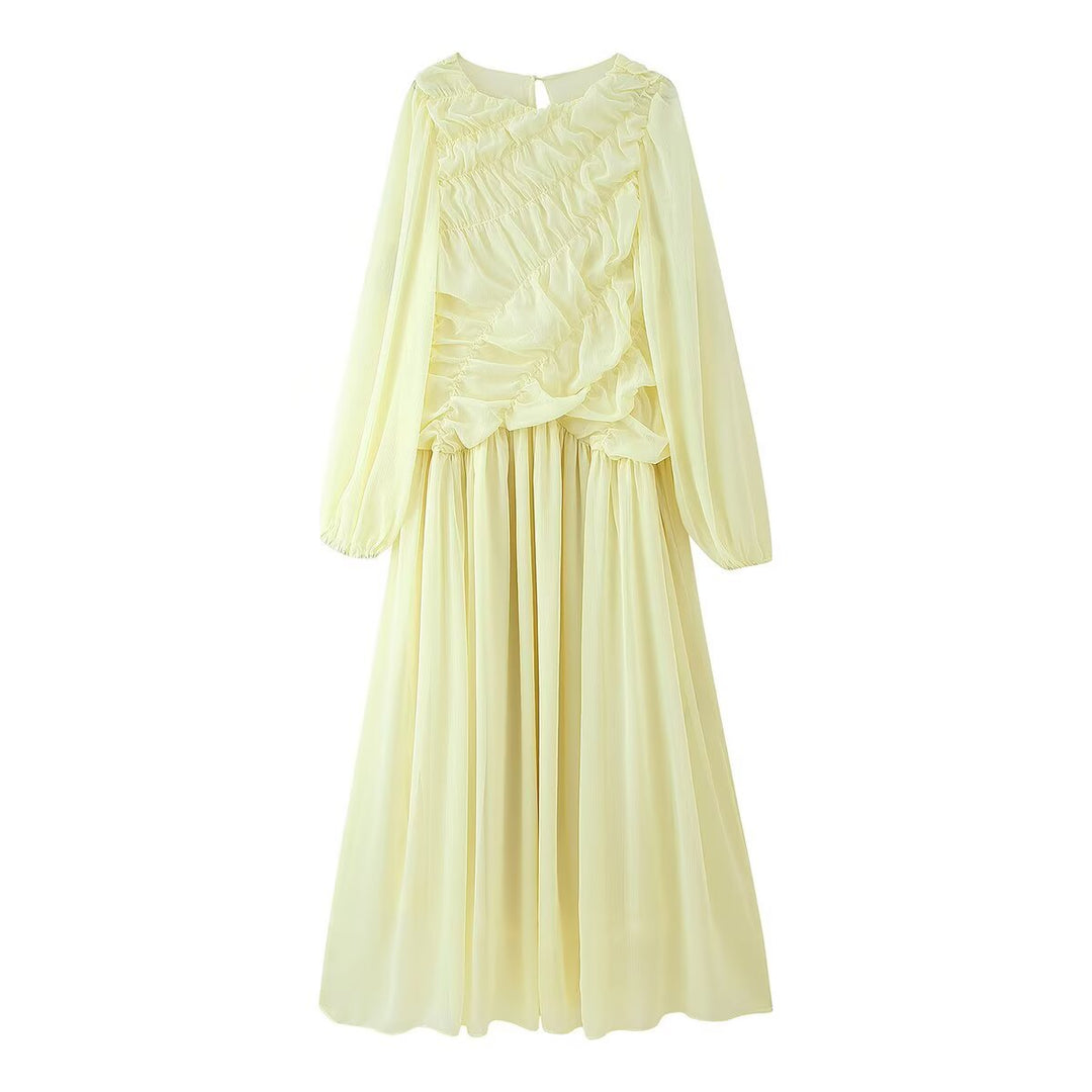Damen Maxikleid mit eleganter Raffung und voluminösen Ärmeln R&B