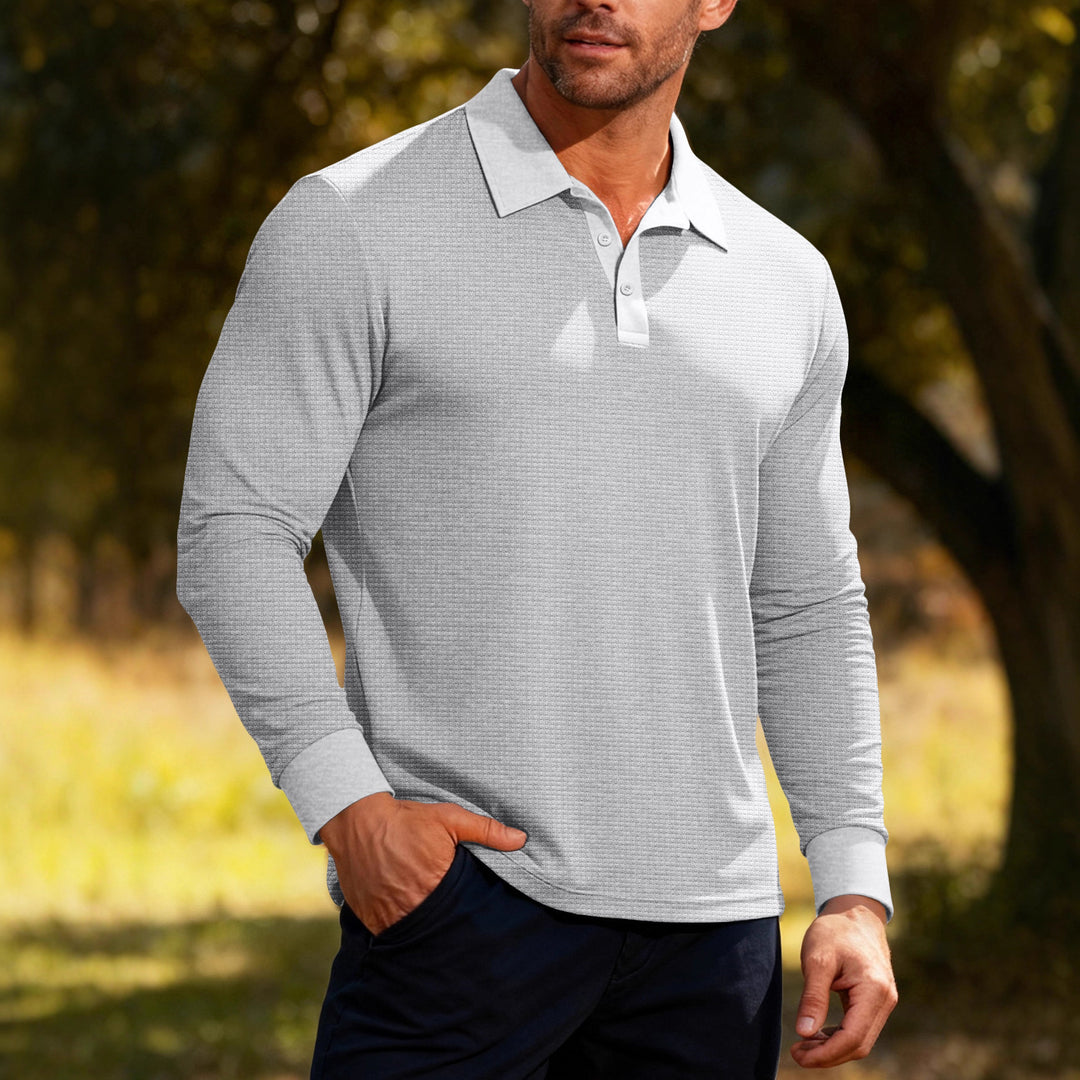 Herren nan Langarm-Poloshirt aus Waffelstrick mit schmaler Passform verdeckter Knopfleiste und Hemdkragen R&B