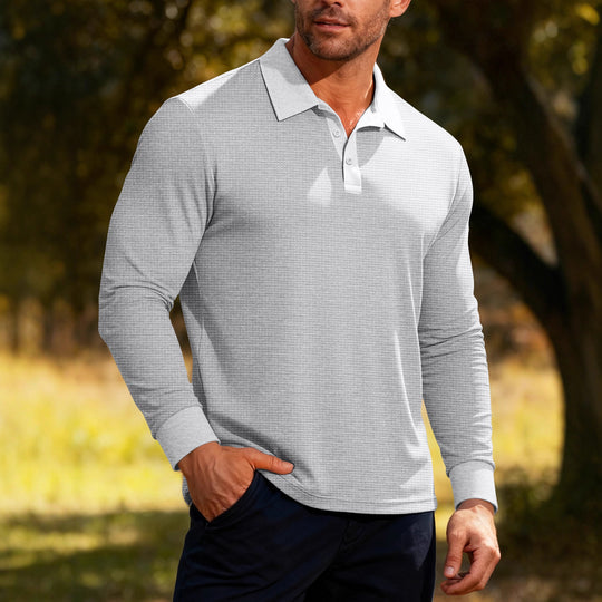 Herren nan Langarm-Poloshirt aus Waffelstrick mit schmaler Passform verdeckter Knopfleiste und Hemdkragen R&B