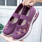 Damen nan bestickter gestrickter Slip-On Sneaker mit Mary-Jane Riemen und stoßdämpfender EVA-Sohle R&B