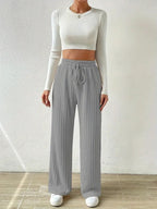 Damen Palazzo-Hose mit vertikalem Kordeldesign und elastischem Bund R&B