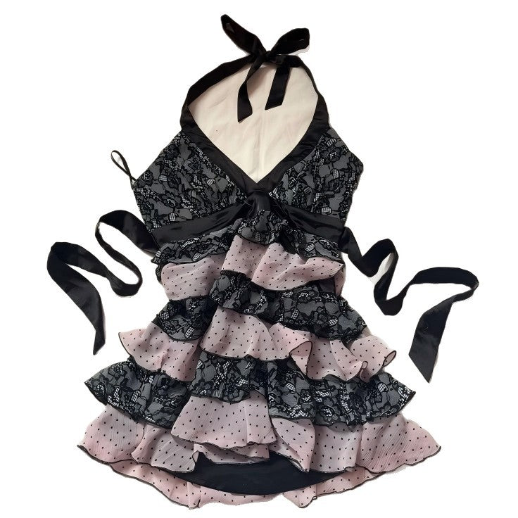 Damen Rüschen Kleid mit Spitzenoberteil R&B