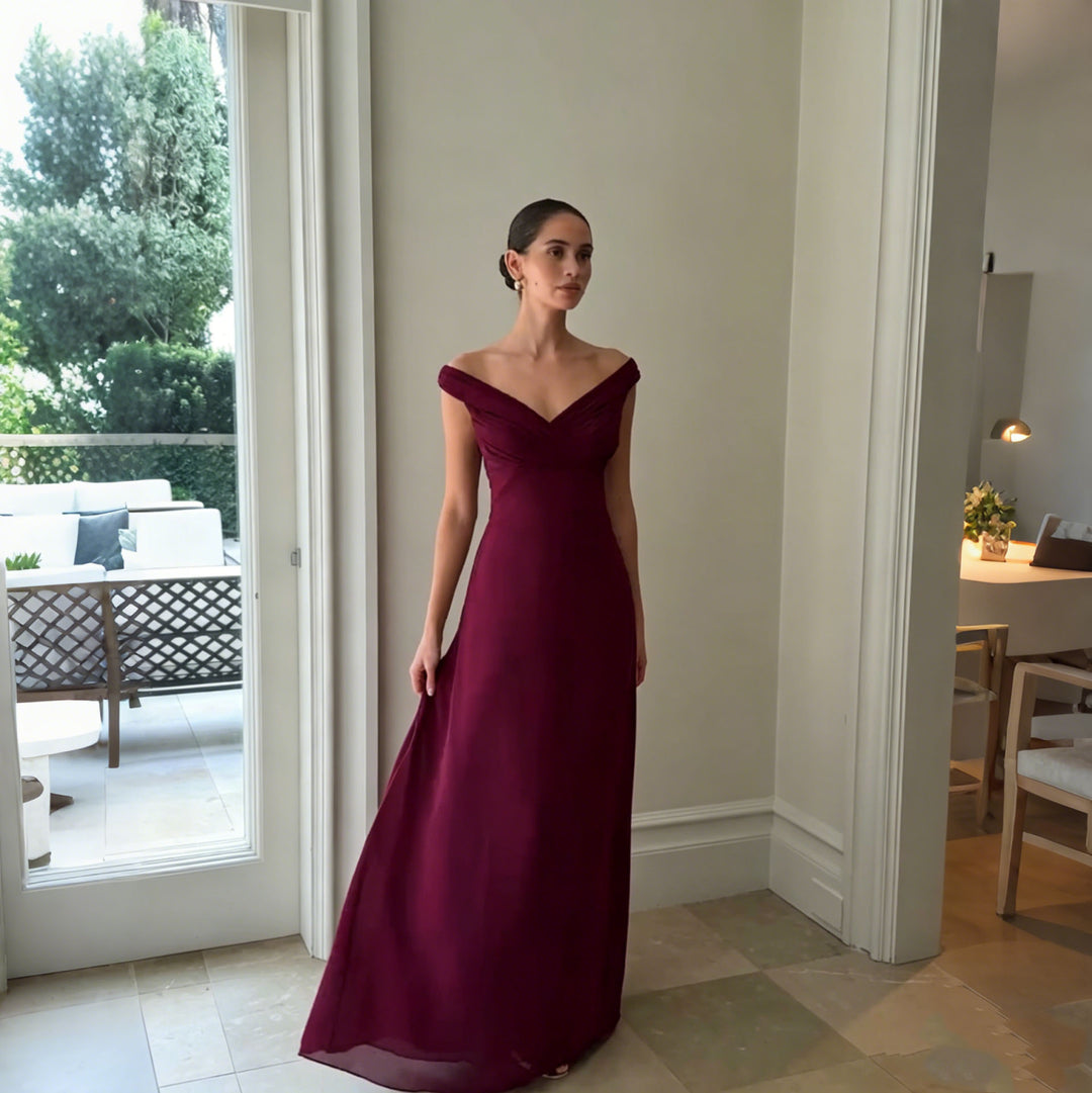 Damen Glamouröses Maxikleid mit schulterfreiem Design und eleganter Drapierung R&B