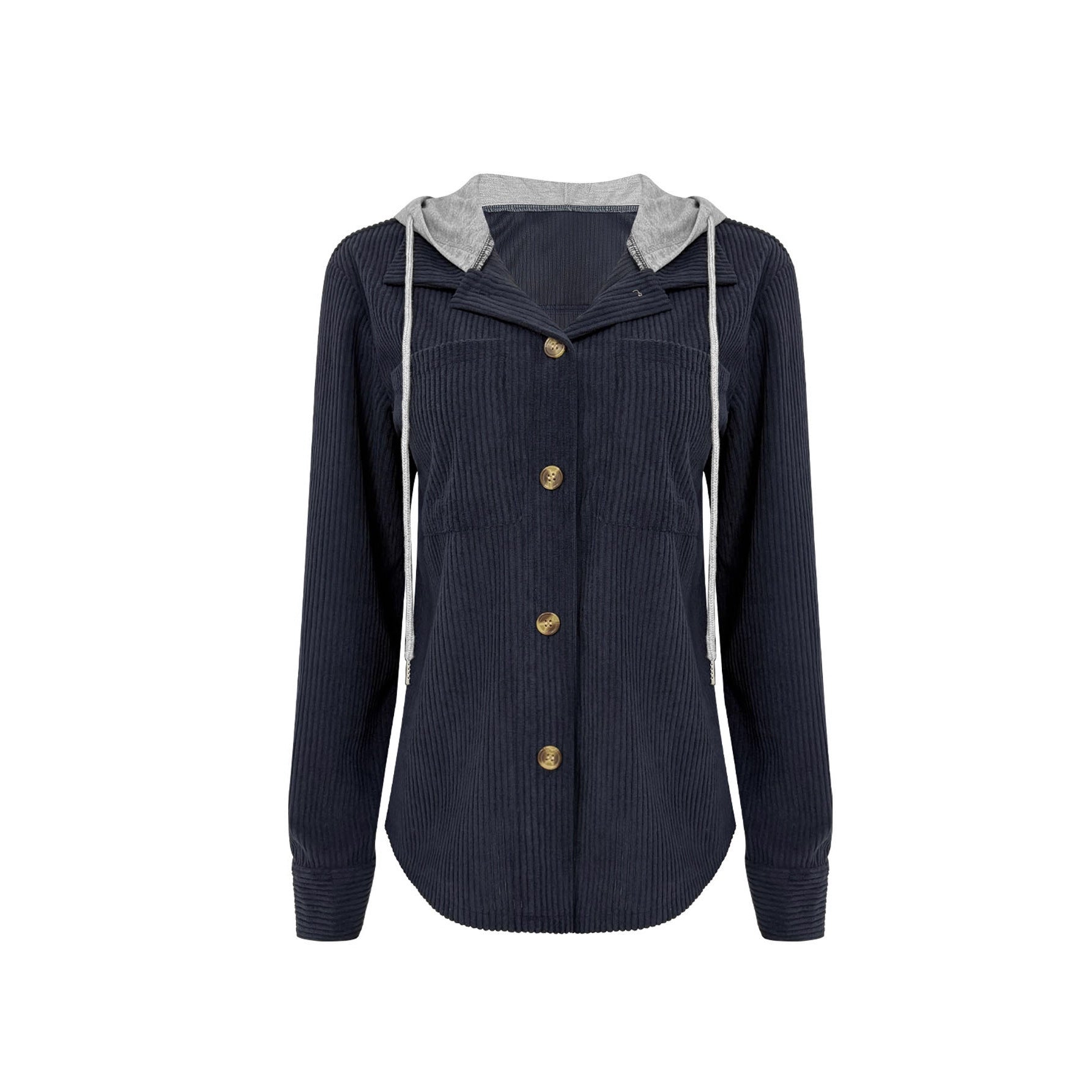 Damen Strukturierte Hemdjacke mit Kapuze und praktischen Taschen R&B