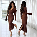 Damen nan tailliertes Wickelkleid mit V-Ausschnitt, strukturierter Knitteroptik und dekorativer Gürtelschließe R&B