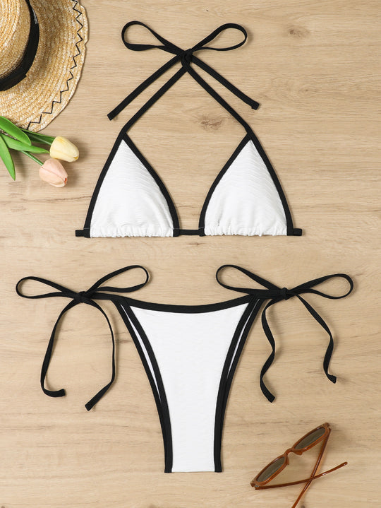 Damen Triangel-Bikini mit verstellbaren Trägern und hochwertigem Wellenmuster R&B