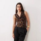 Damen Cowl-Neck Top mit Leopardenmuster R&B