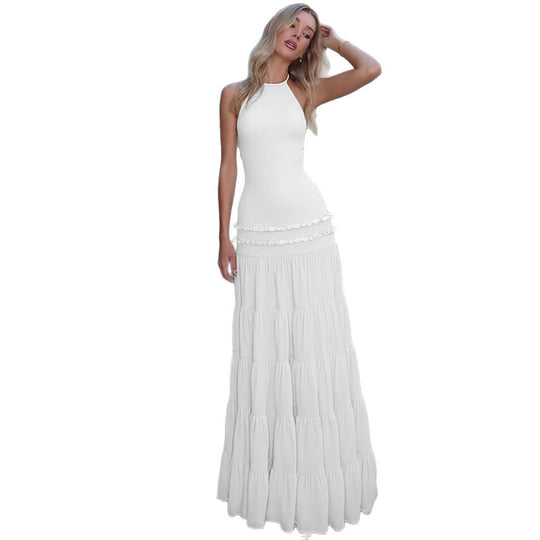 Damen Elegantes Spaghetti-Träger Maxikleid mit Rüschendetails R&B