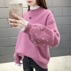 Damen trendiger Strickpullover mit Perlendetails und voluminösen Ärmeln R&B