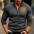 Herren modischer Pullover mit halbem Reißverschluss und kontrastierender Brusttasche R&B