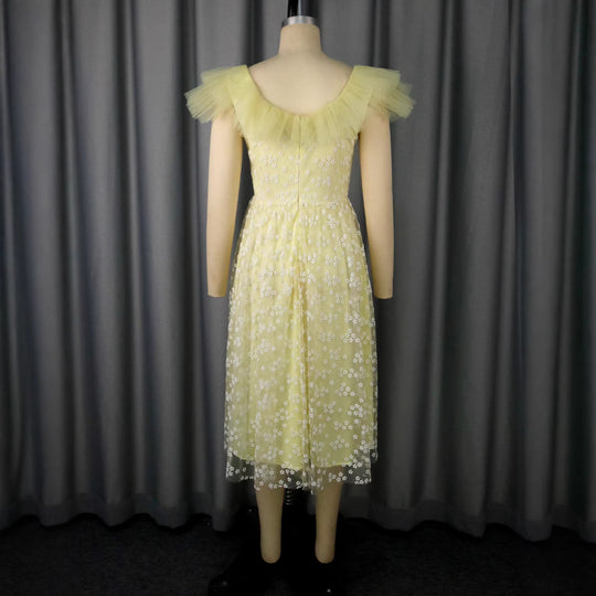 Damen festliches Blütenkleid mit voluminösen Tüllärmeln R&B