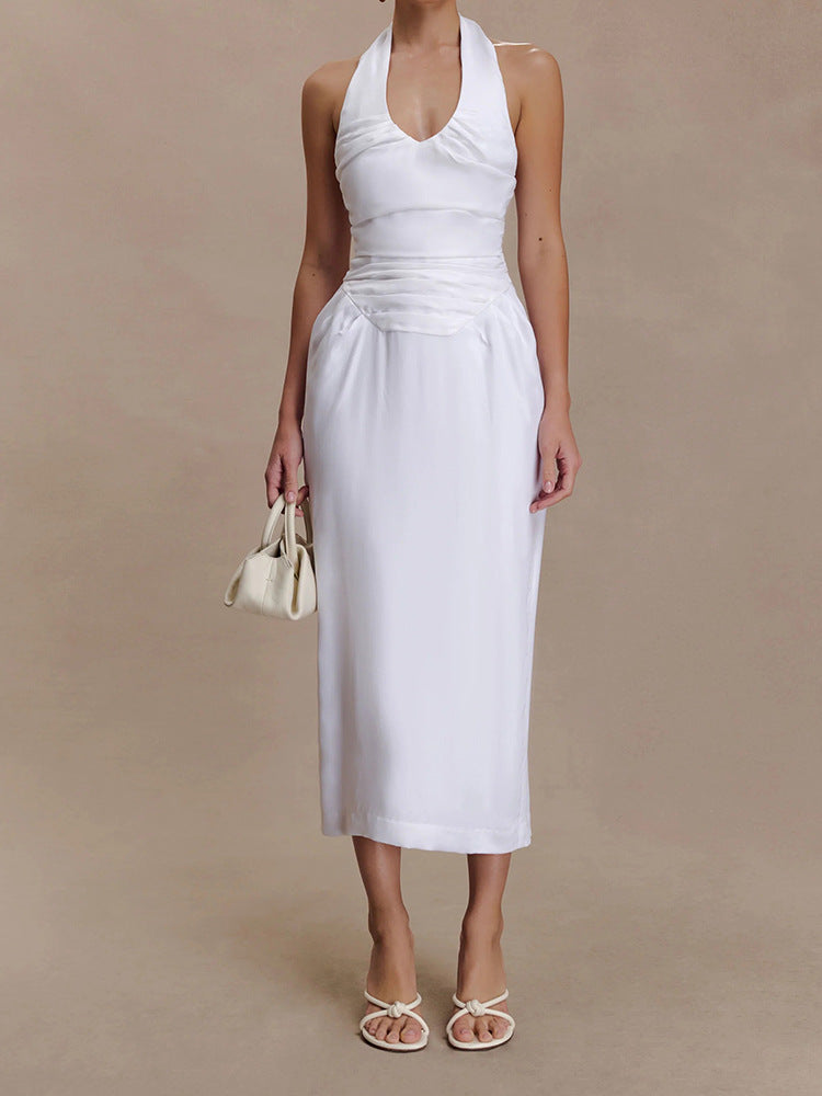 Damen Elegantes und figurbetontes Midikleid mit Halter-Ausschnitt R&B