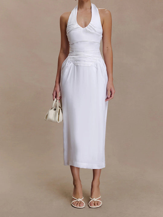 Damen Elegantes und figurbetontes Midikleid mit Halter-Ausschnitt R&B