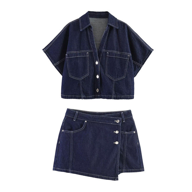 Damen Denim-Minirock im asymmetrischen Schnitt mit dekorativen Knöpfen R&B
