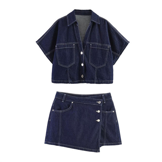 Damen Denim-Minirock im asymmetrischen Schnitt mit dekorativen Knöpfen R&B