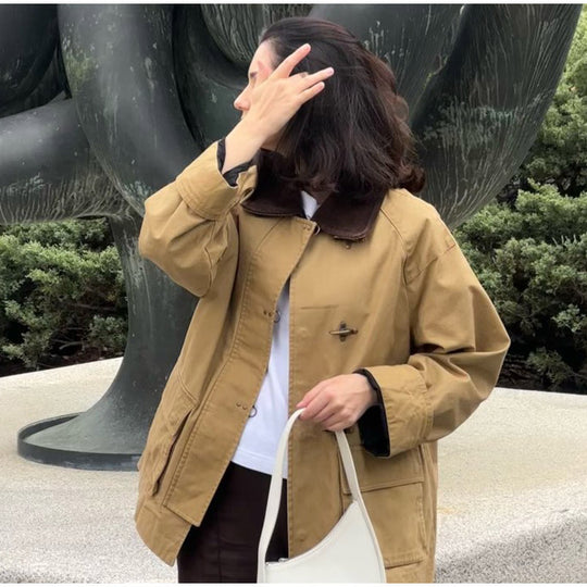 Damen modische Utility-Jacke mit klassischem Kragen und praktischen Taschen R&B