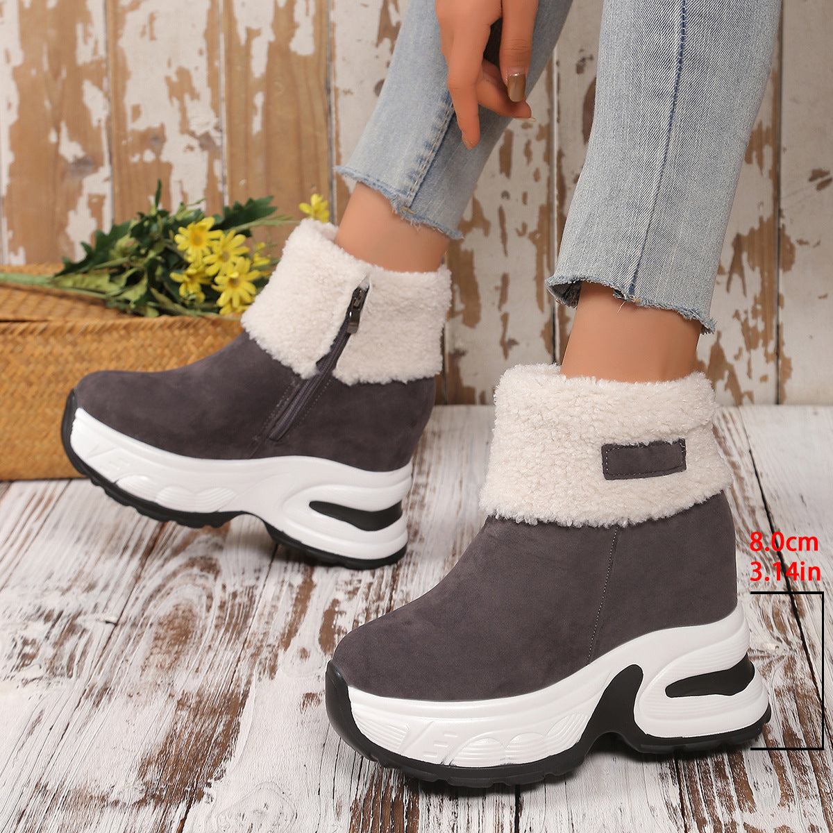 Damen Trendige Fleece-Stiefel mit Keilabsatz R&B