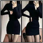 Damen figurbetontes Minikleid mit modernem Reißverschluss und Rippstruktur