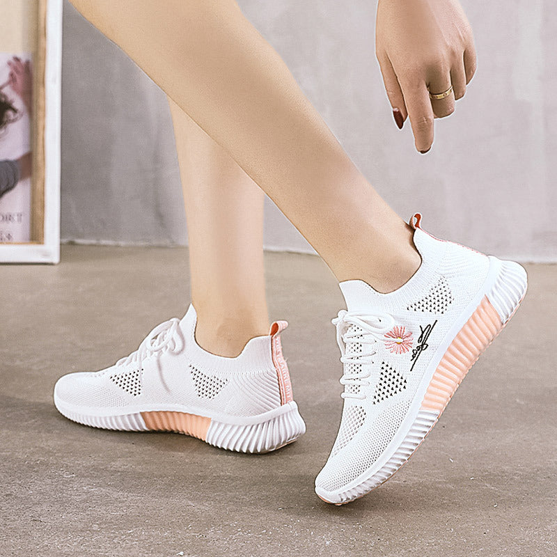 Damen atmungsaktive Freizeitsneaker mit strickartiger Oberflächenstruktur und stabiler Sohle R&B