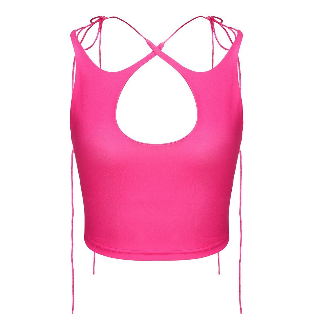 Damen Crop-Top mit einseitigem Cut-Out und trendigen Bändern R&B