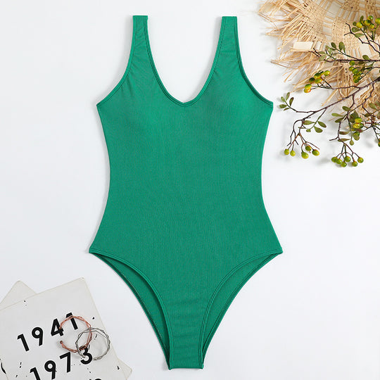 Damen Einteiler Badeanzug mit elegantem V-Ausschnitt und figurformendem Schnitt R&B