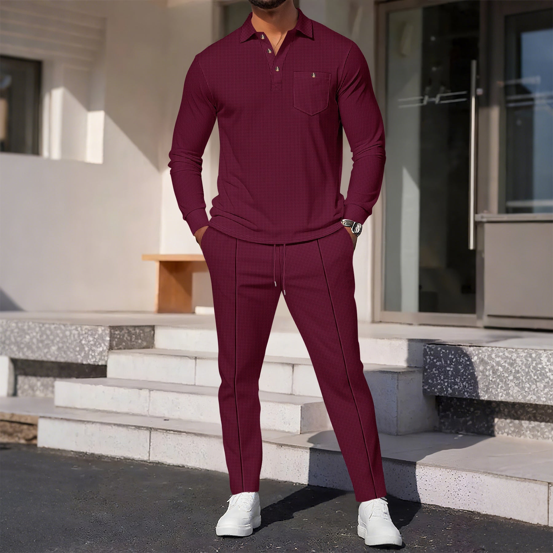 Herren eleganter Freizeitanzug mit strukturiertem Oberteil und modischen Hosen R&B