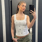 Damen Elegantes Cropped Top mit floralen Strassdetails R&B