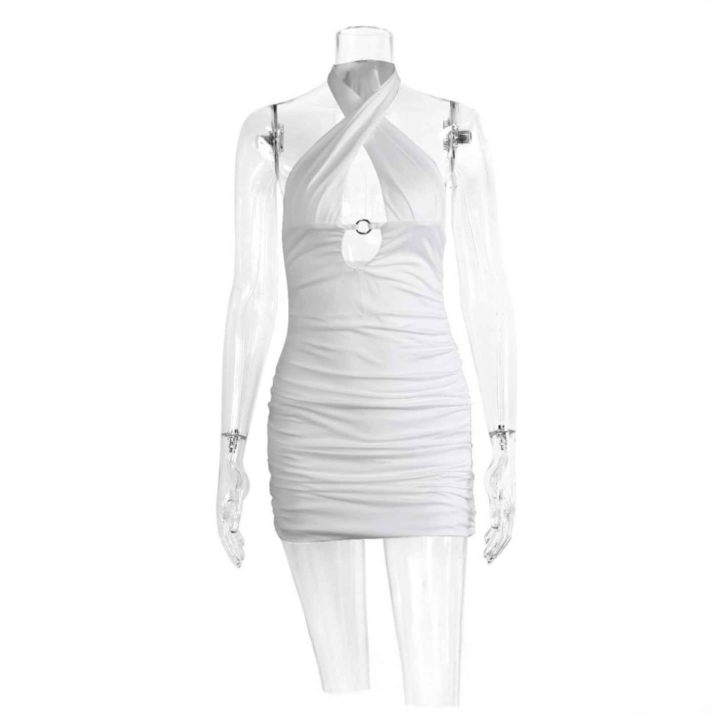 Damen Minikleid mit raffinierten Rüschendetails und verführerischem Ring-Ausschnitt R&B