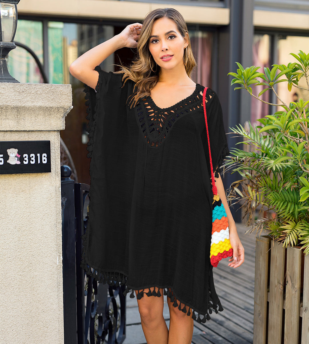 Damen luftiger Kaftan mit Fransen R&B